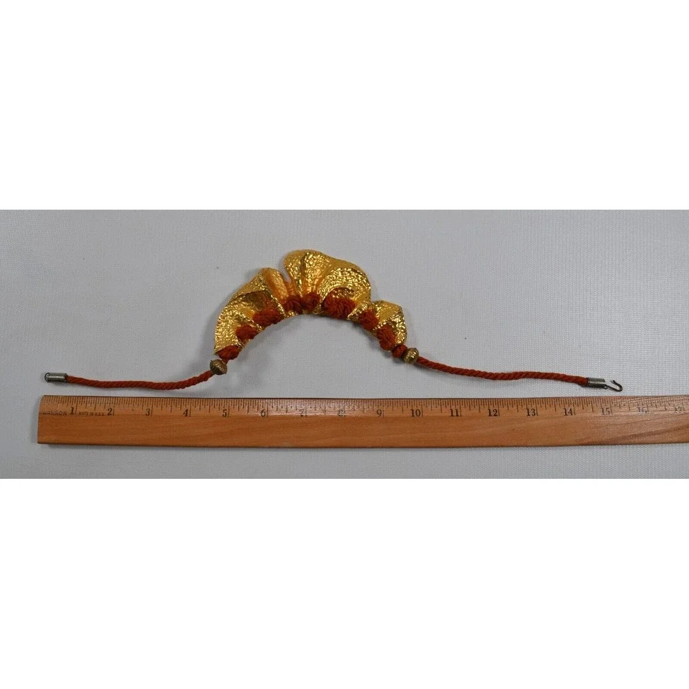 Gold Tone Cast Metal Wavy Bib Necklace W/ Cord‎ Heavy Chunky 15.5